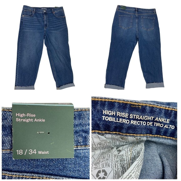 Wild Fable Womens Jeans Size 18 / 34 High Rise Raw Hem Straight Ankle Blue New - Picture 11 of 12